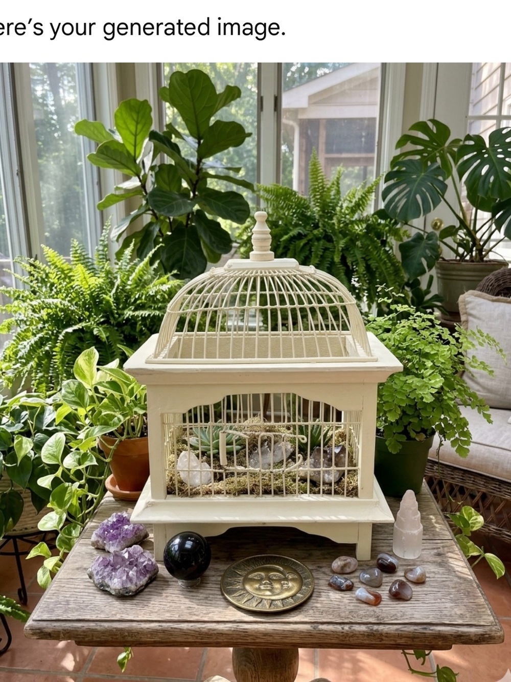 Vintage Cream Color wood and wire Decorative Birdcage - Picture 8 of 8